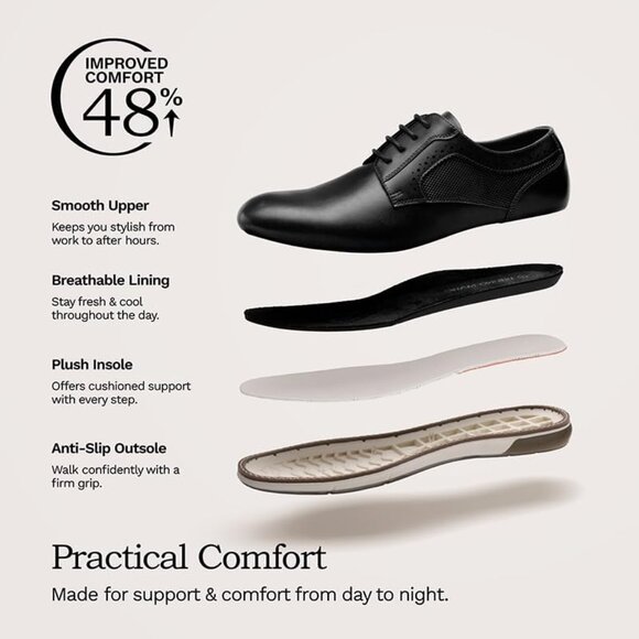 Bruno Marc Men's Black Oxford Formal Business Dress Plain Lace UpToe Sneakers - Picture 8 of 9